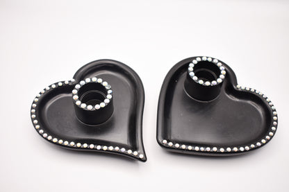 Heart-Shaped Rhinestone Candle Holder