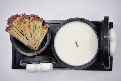 Candle & Match Set on Rectangular Tray