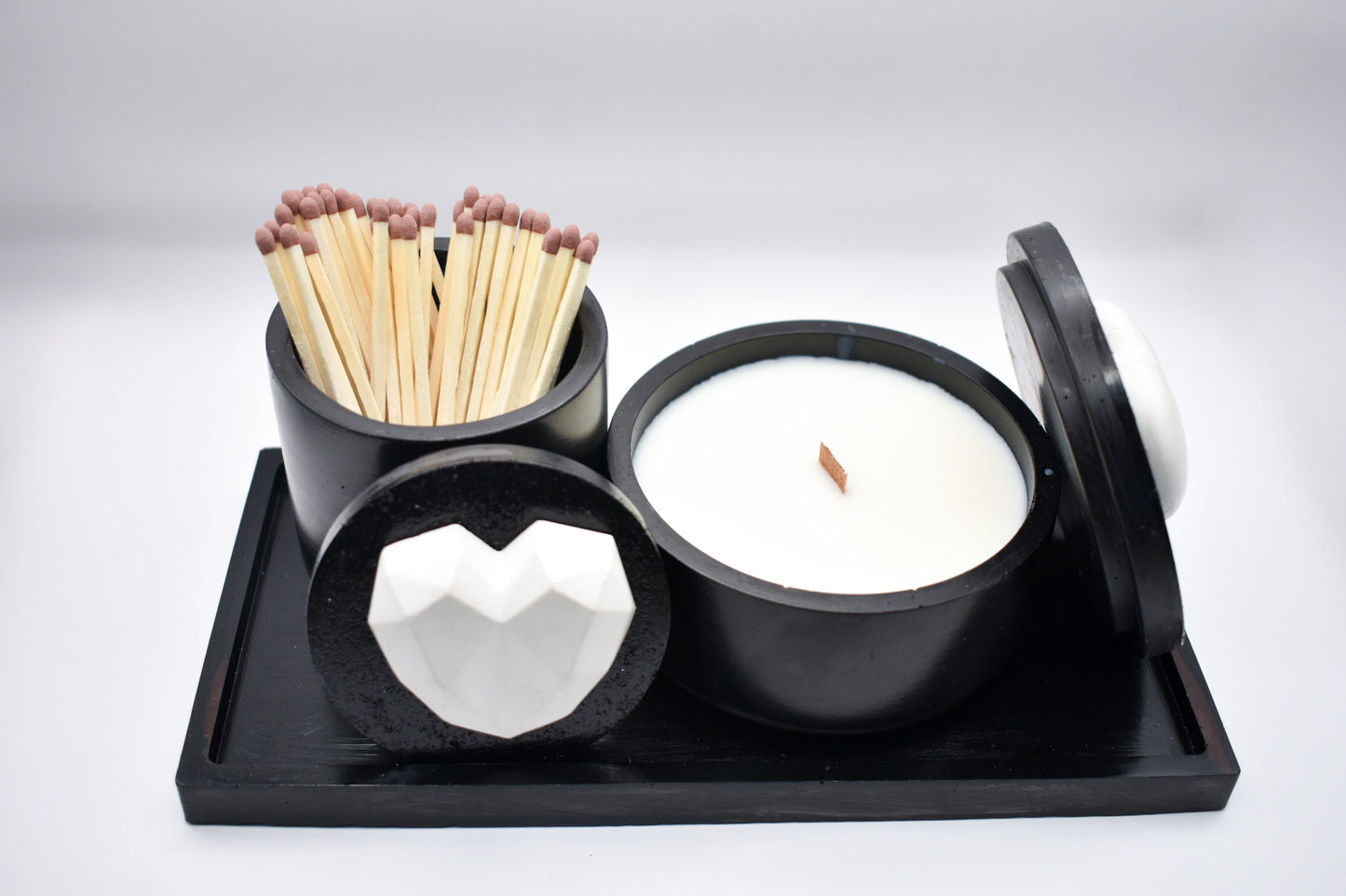 Candle & Match Set on Rectangular Tray