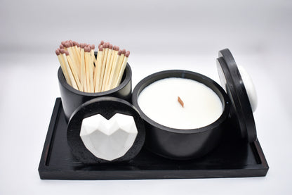 Candle & Match Set on Rectangular Tray