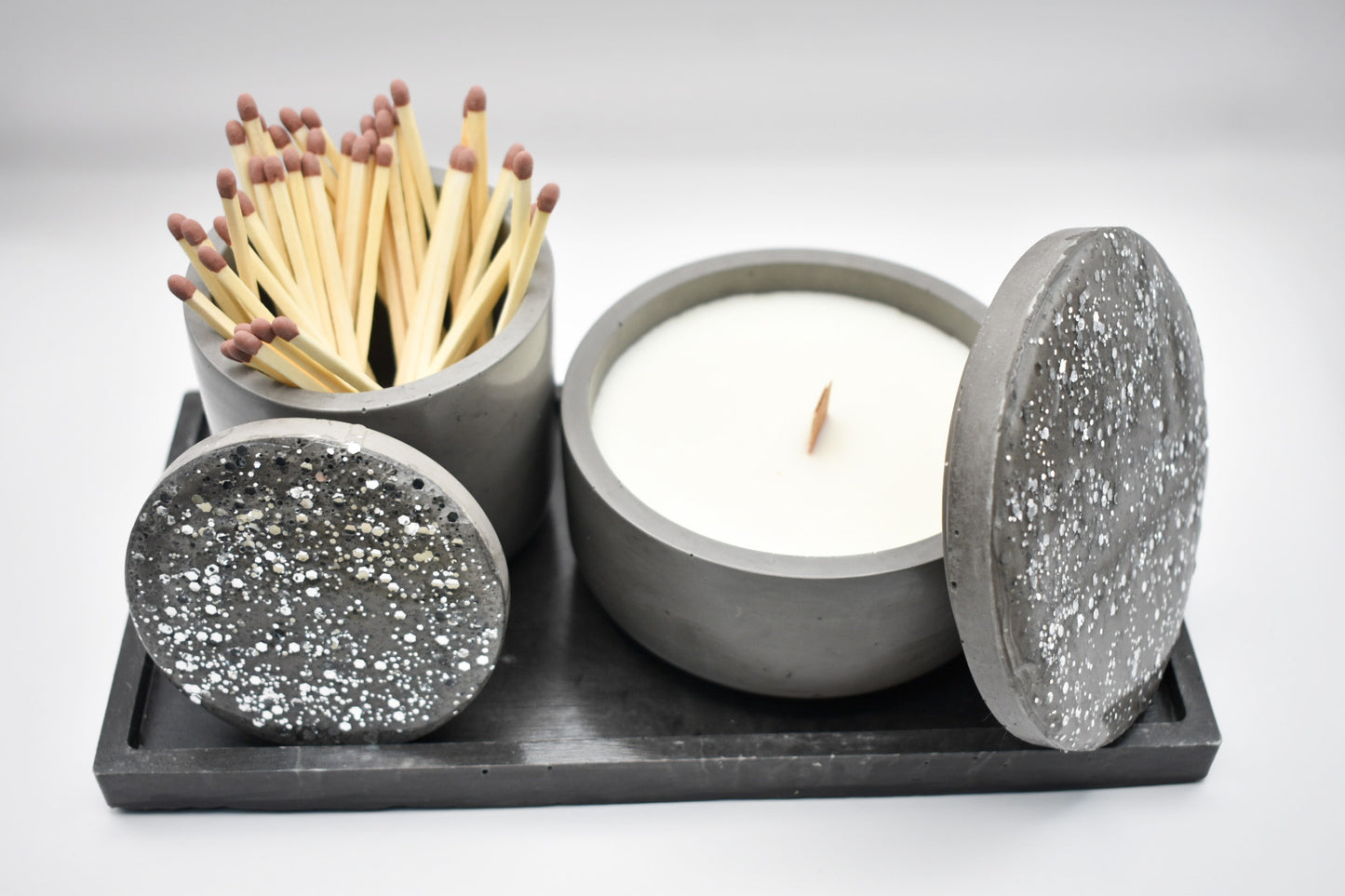 Candle & Match Set on Rectangular Tray