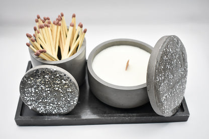 Candle & Match Set on Rectangular Tray