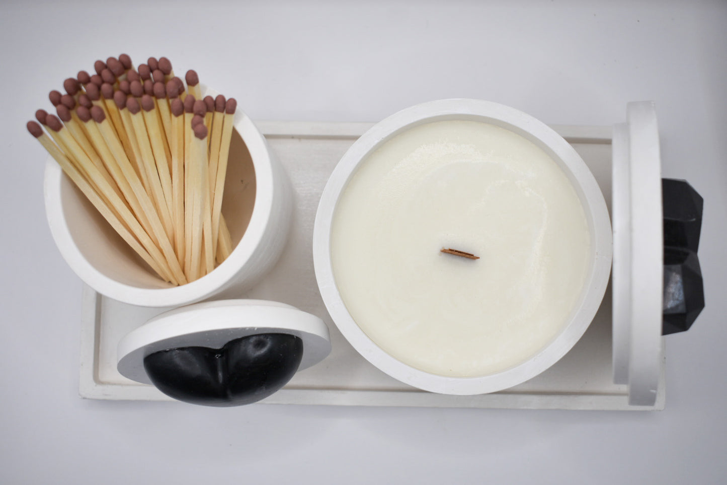 Candle & Match Set on Rectangular Tray