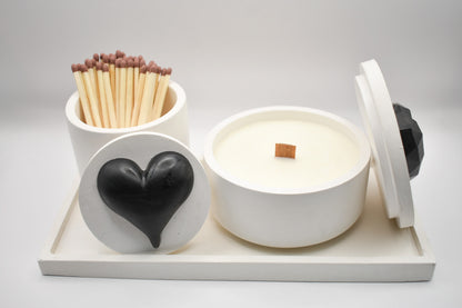 Candle & Match Set on Rectangular Tray
